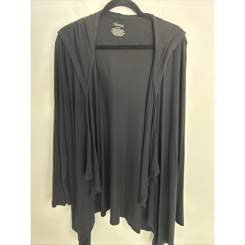Soma Women's‎ XXL Long Sleeve Hooded Open Front Soft Lightweight BlackCardigan